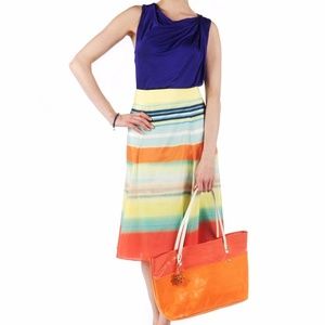TED BAKER Biala Skirt Midi Multi Color Stripe NWOT